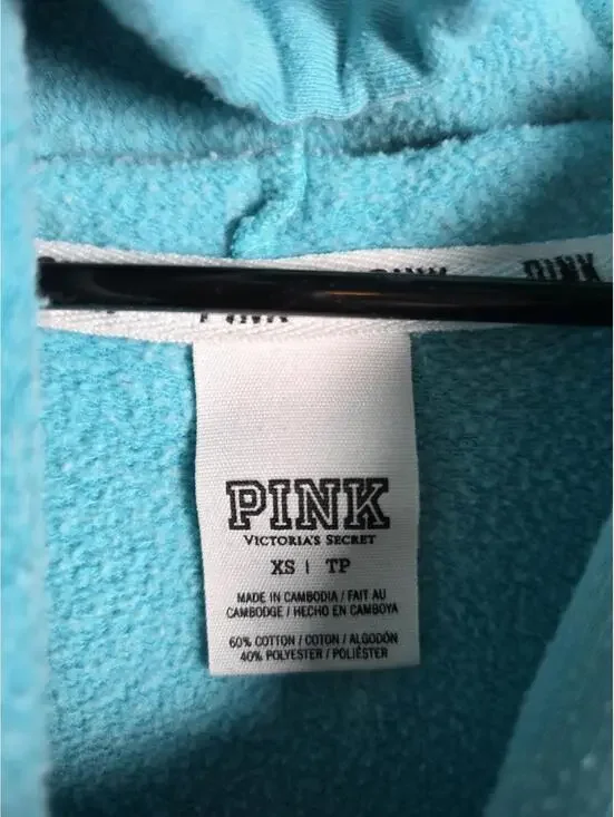 Victorias Secret Pink Logo Hooded Blue Sweater Shirt Pullover XS Oversized - Picture 4 of 5